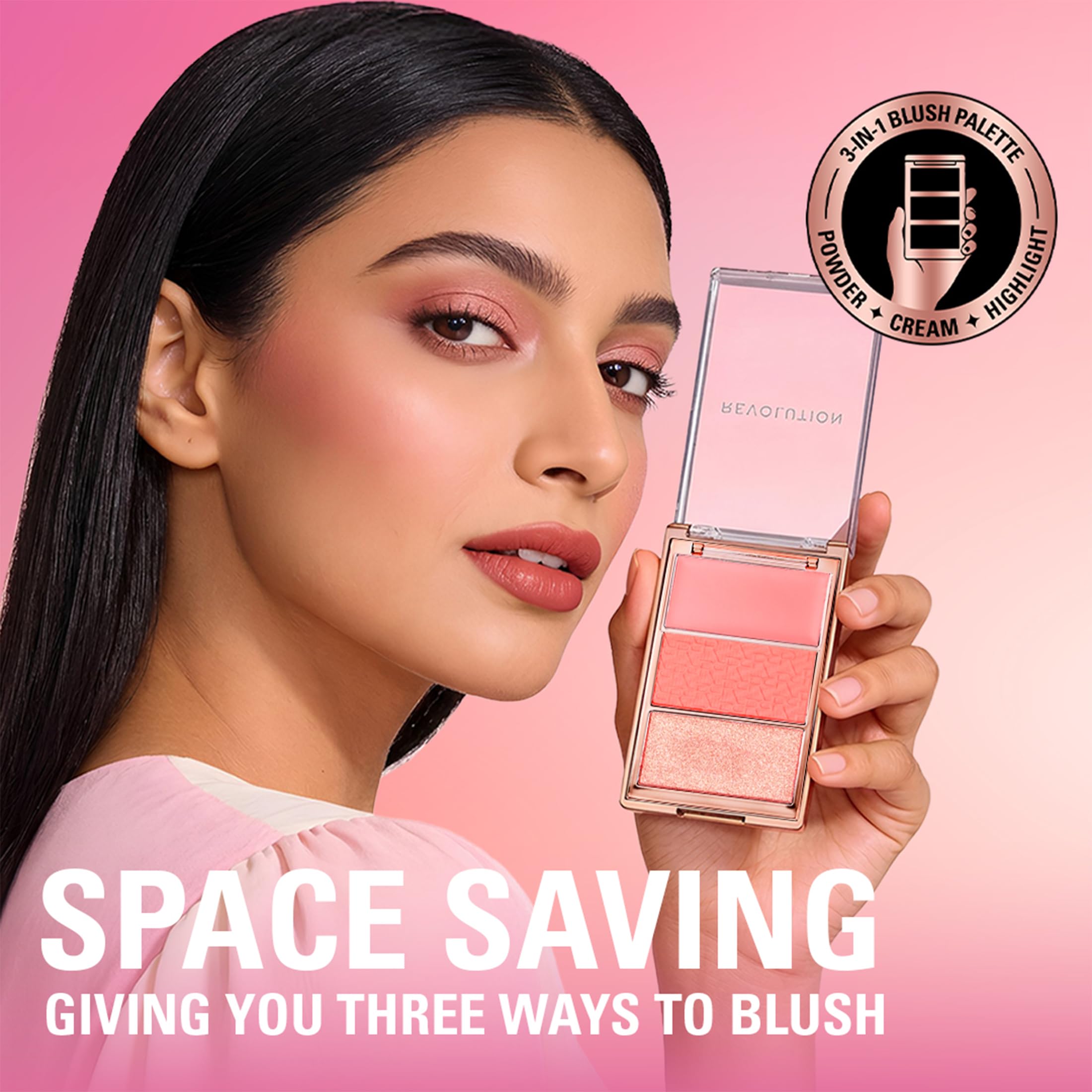 Revolution Palette Blush Icon, kremowy i tłoczony puder, silnie pigmentowany, paleta twarzy, wegańska i nieokrutna na zwierzętach, 3 kolory, Authentic Peach