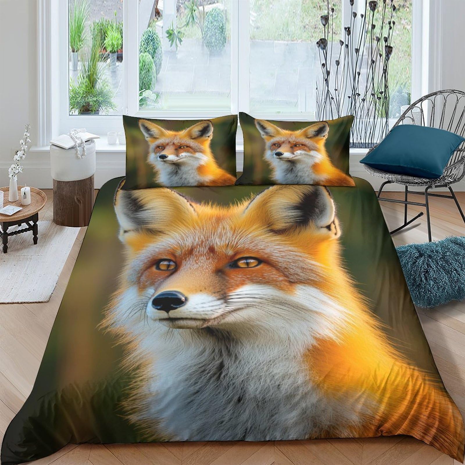 Ctjqhvkz Style-3 3D Printed Realistic Fox Fitted Sheet Microfiber Soft Orange Animal Bed Cover For Bedroom Dorm Mattress Protection Decor Single（135X200cm）