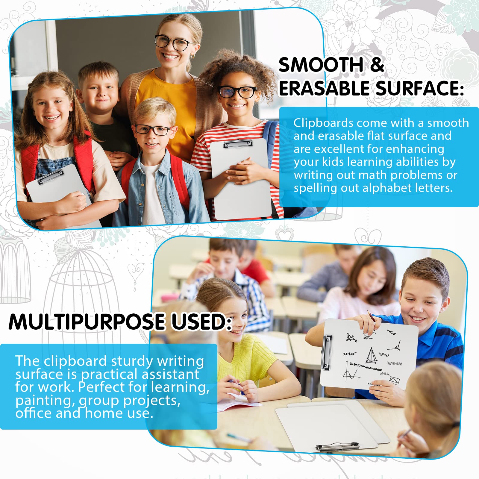 Jutom 50 Pcs Double Sided Dry Erase Clipboards Bulk 9" x 12.5