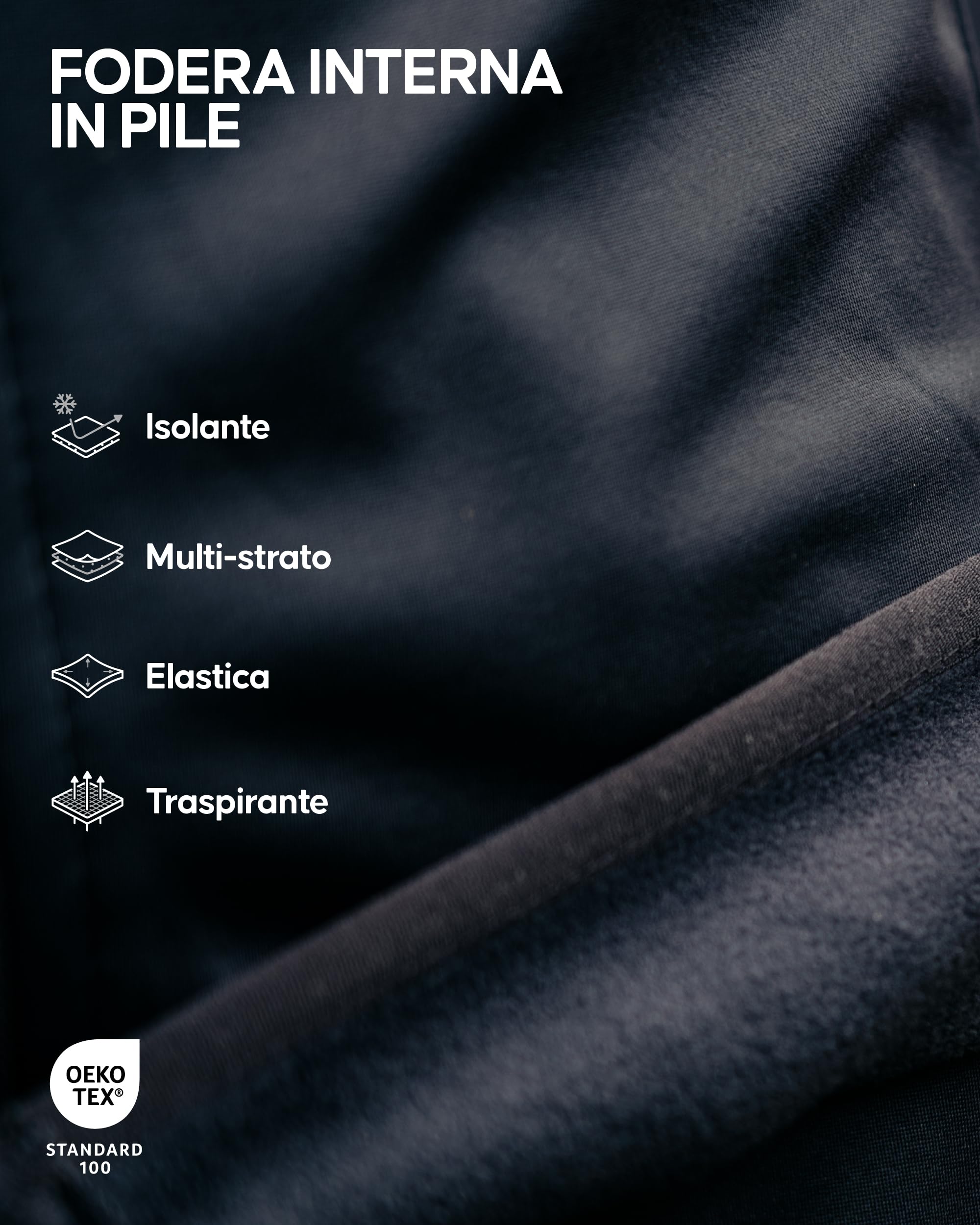 DANISH ENDURANCE Pantalone Softshell, Foderato in Pile, Antivento, Idrorepellente, Isolante e Traspirante, da Uomo