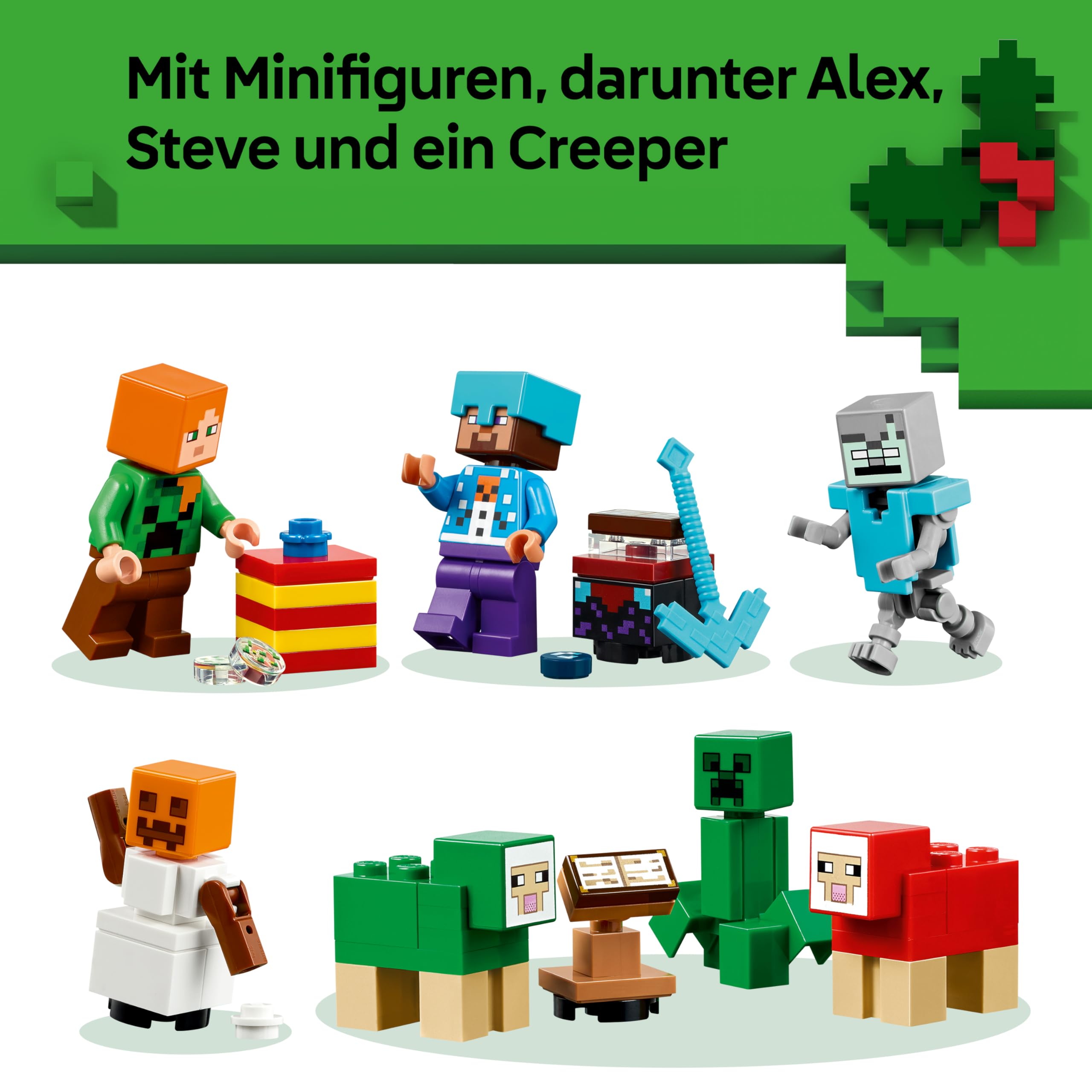 LEGO Minecraft Adventskalender 2025 - Spielzeug für Jungen & Mädchen ab 7 Jahren - 24 Überraschungen inkl. Minifiguren & Mini-Modellen - Kinder Spielset - Gaming Geschenk zum Advent - 21280