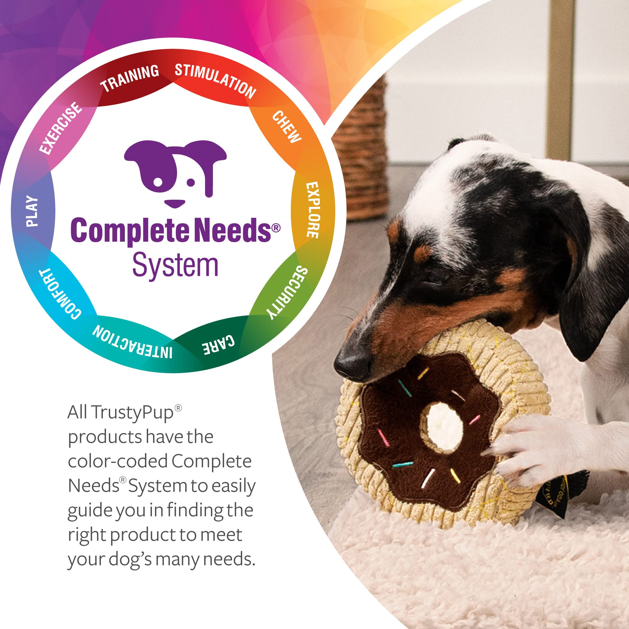 TrustyPup Tough 'N Fun Donut - Juguete chirriante de Peluche para Perro, tecnología Chew Guard, Color Bronceado, pequeño (71148)