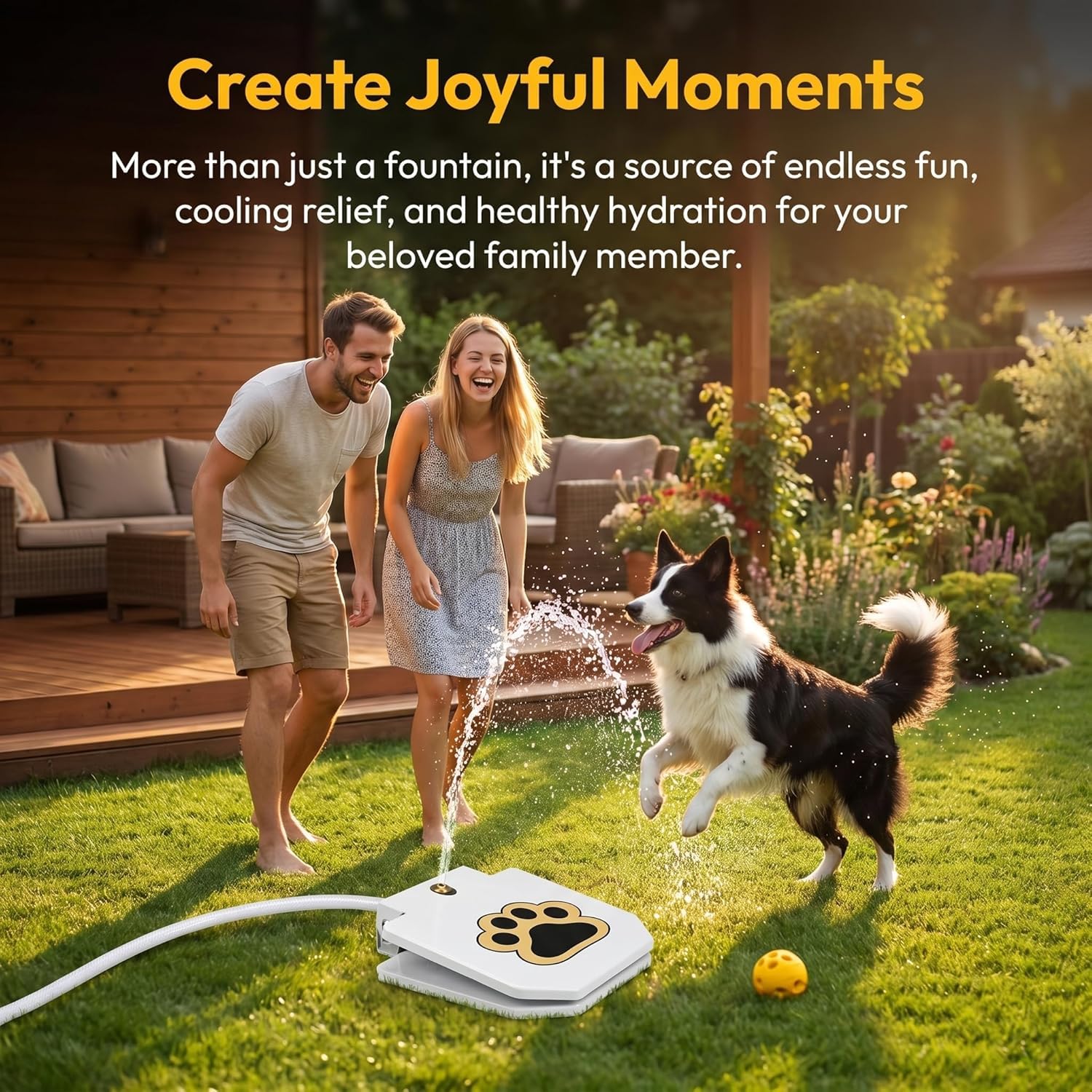 Fuente De Agua Exterior para Perros con Pedal, Aspersor Activado por Pata para Razas Grandes, Bebedero Resistente con Válvula De Latón Y Manguera Antimordidas (White)