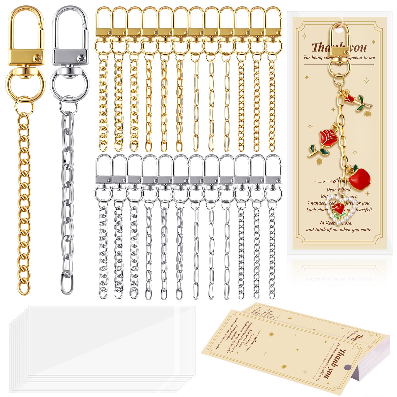 Wurosi 24 Sets Keychain Making Kit for Bag Charm with Package,Gold &amp; Silver