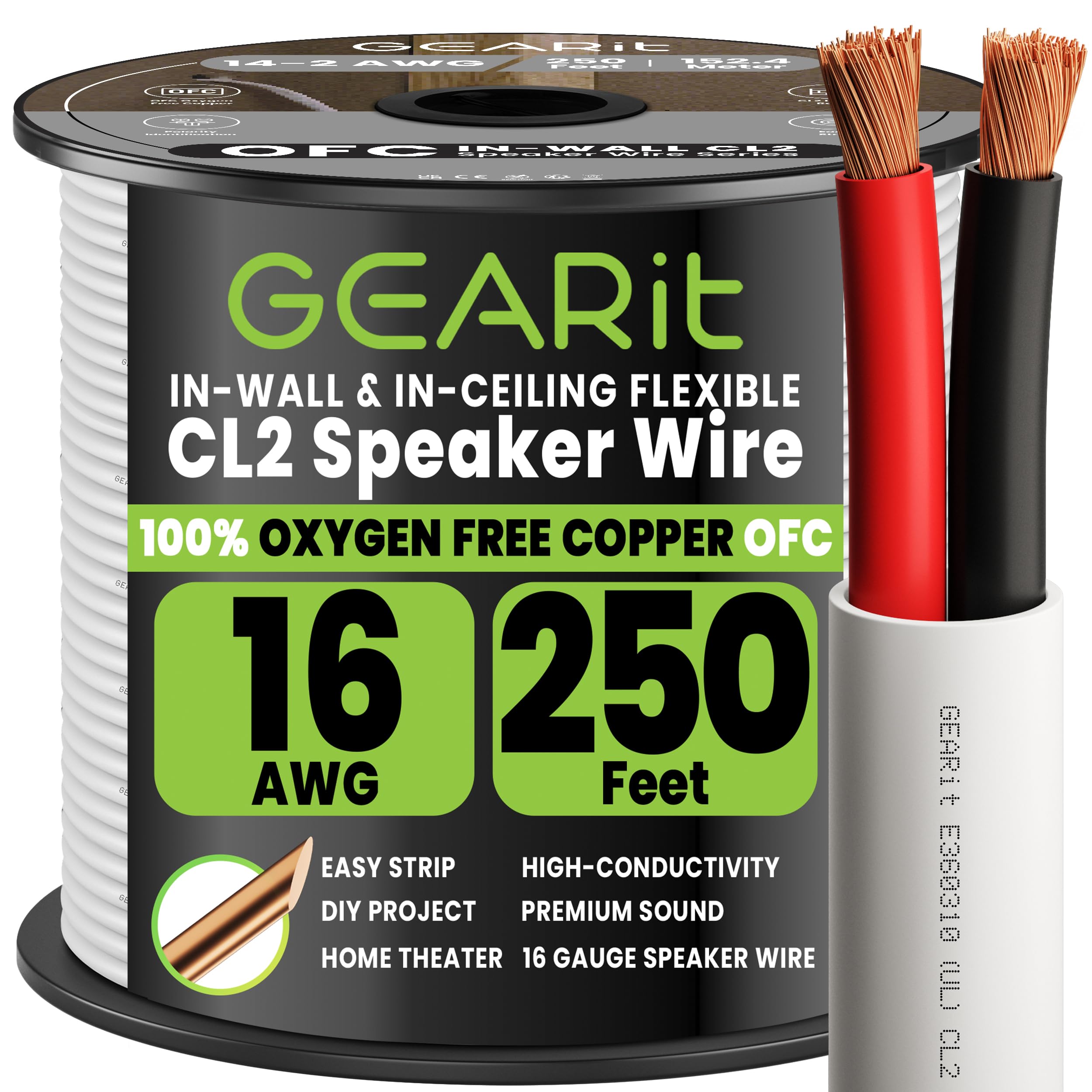 Câble de haut-parleur cuivre OFC 12 AWG gaine CL2 pour enceinte et ampli