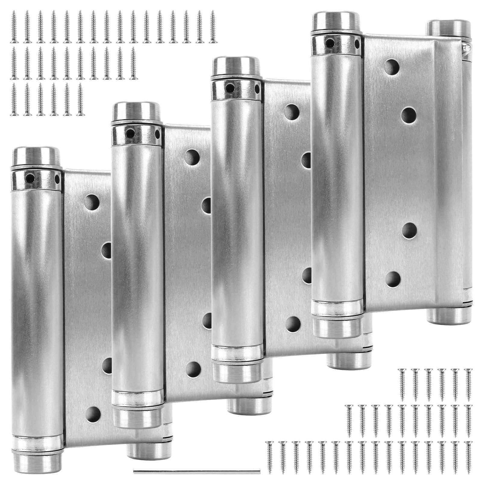 4 Pezzi Cerniere Doppia Azione 10 cm in Acciaio Inox 201, con 64 Viti e Barra, per Porte Armadi e Mobili in Legno