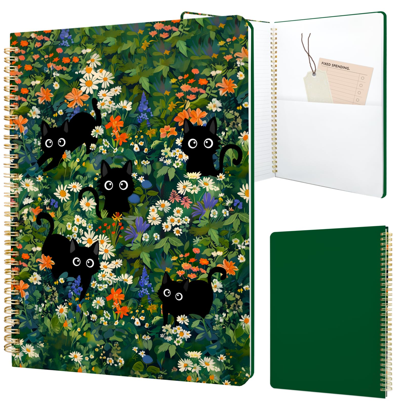 Stanoha Cute Spiral Notebook journal A4 Aesthetic Pretty Design for Women Girls Kawaii with Pocket, 8.5 x 11 inch, Lined, Cat Garden