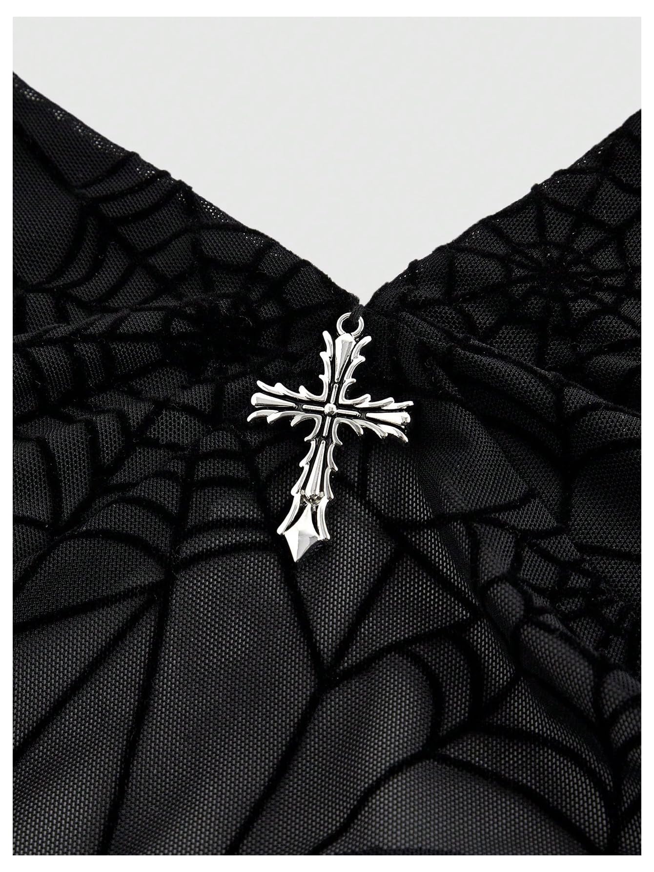 Verdusa Women's Y2k Gothic Goth Halter Top Mesh Sheer Backless Going Out Tops Emo Grunge Clothes Rave Outfits: X-Large Black