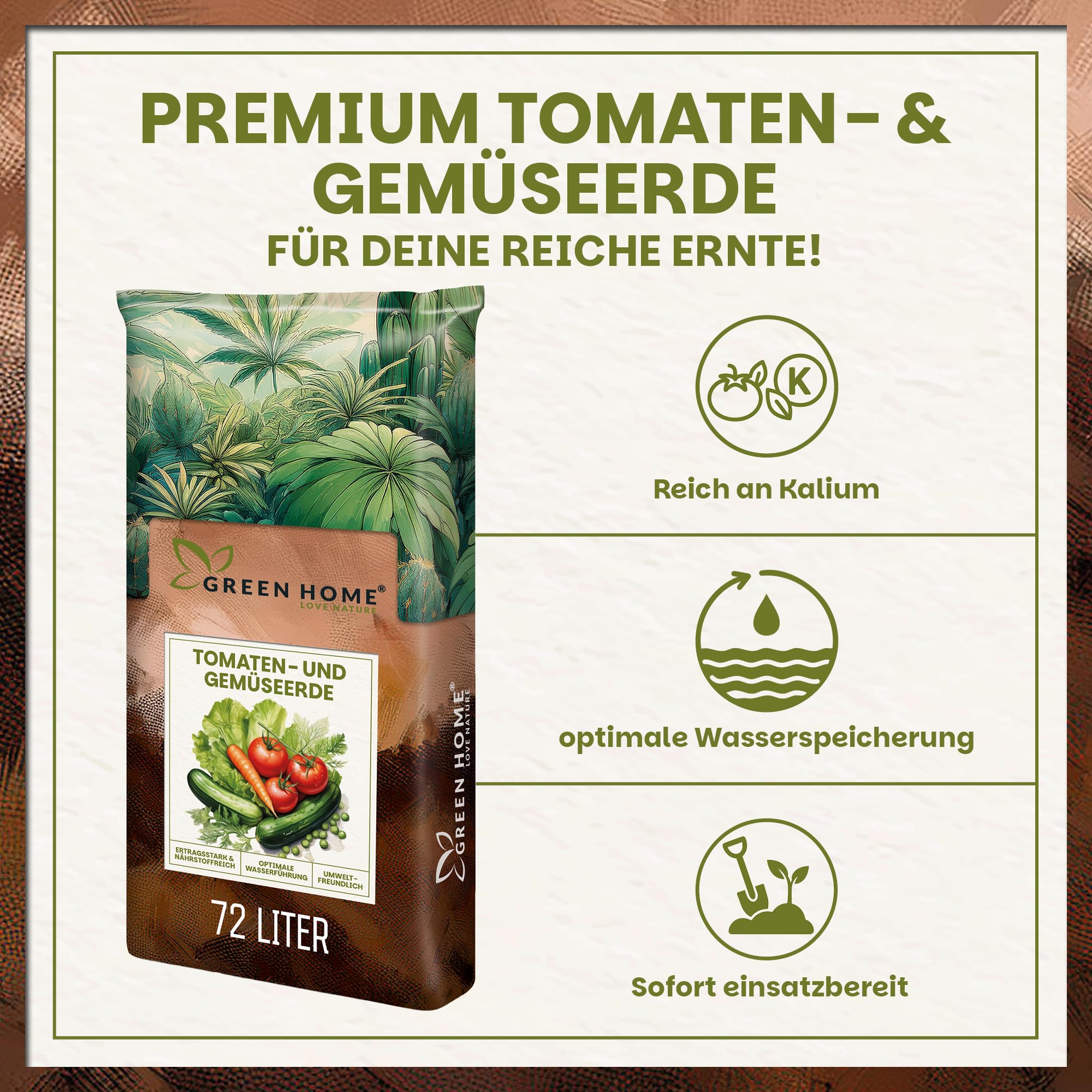 Green Home Tomaten- & Gemüseerde 72L - hochwertige Tomatenerde/Pflanzenerde für starkzehrende Gemüsepflanzen - Gemüseerde für Tomaten, Gurken, Zucchini oder Paprika im Beet, Hochbeet oder Kübel