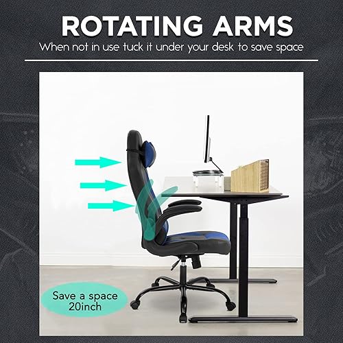 Miniatura 6 de Sillas de juegos para adultos, silla giratoria de piel sintética, ajustable, con soporte lumbar, reposabrazos abatibles, reposacabezas para adultos,