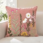 AVOIN colorlife Spring Couvertures d'oreillers brodés d'été Floral Daisy, 18 x 18 Inch Bleu foncé Fleurs colorées Décor Tufted Patterned Lin Coussin Case pour Canapé Couch Ensemble de 2