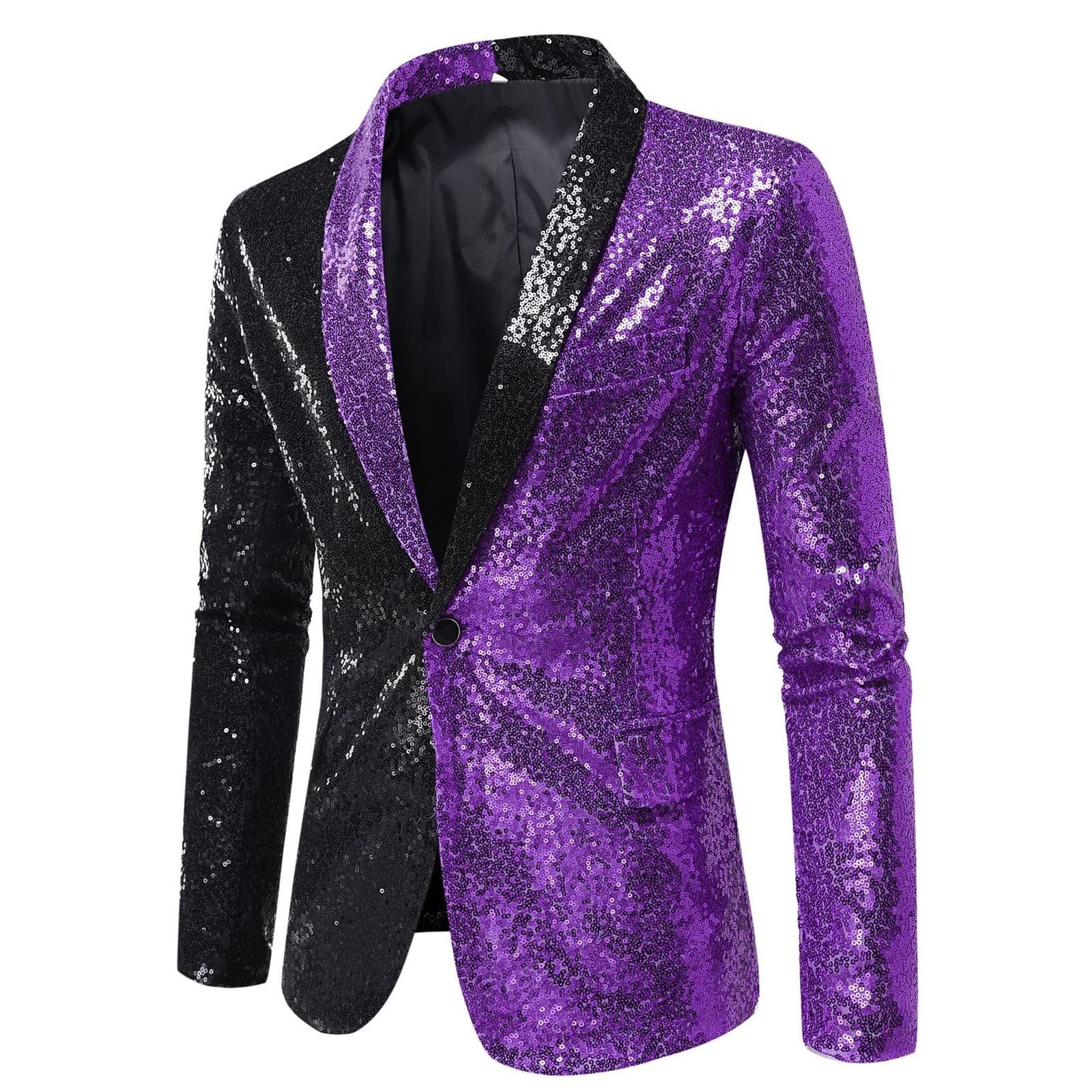 Generisch Męska marynarka z cekinami, slim fit, nowoczesna marynarka letnia, lekka, regularny krój, męska kurtka na wiosnę, do biznesu, na wesele, imprezę, liliowy, M