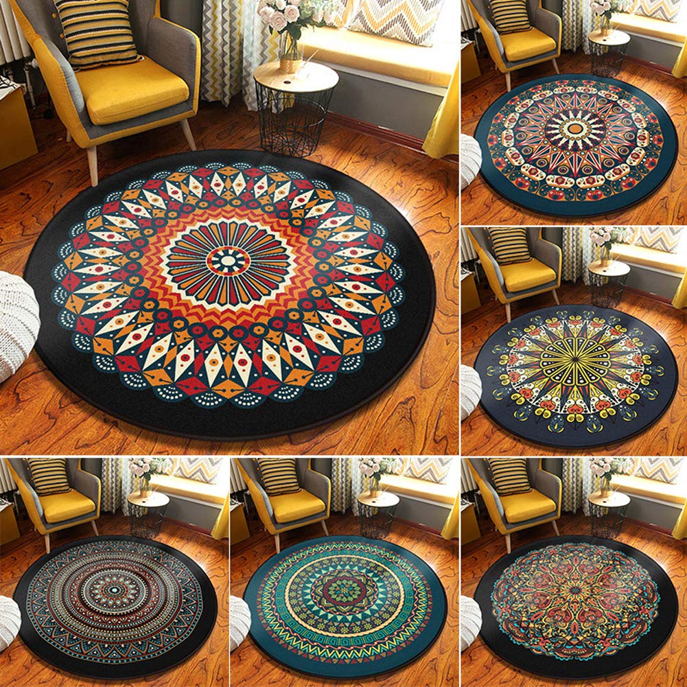 Nowoczesny dywan w stylu etnicznym retro mandala dywan okrągły dywan nordycki balkon stolik kawowy wiszący kosz salon dekoracja mat-in-H średnica 100 cm
