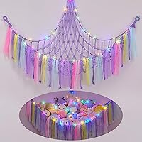 Vista 9 de FIOBEE Red de Animales de Peluche o Hamaca con Luz LED, Hamaca de Juguetes Colgante Organizador de Almacenamiento Soporte para Animales de Peluche