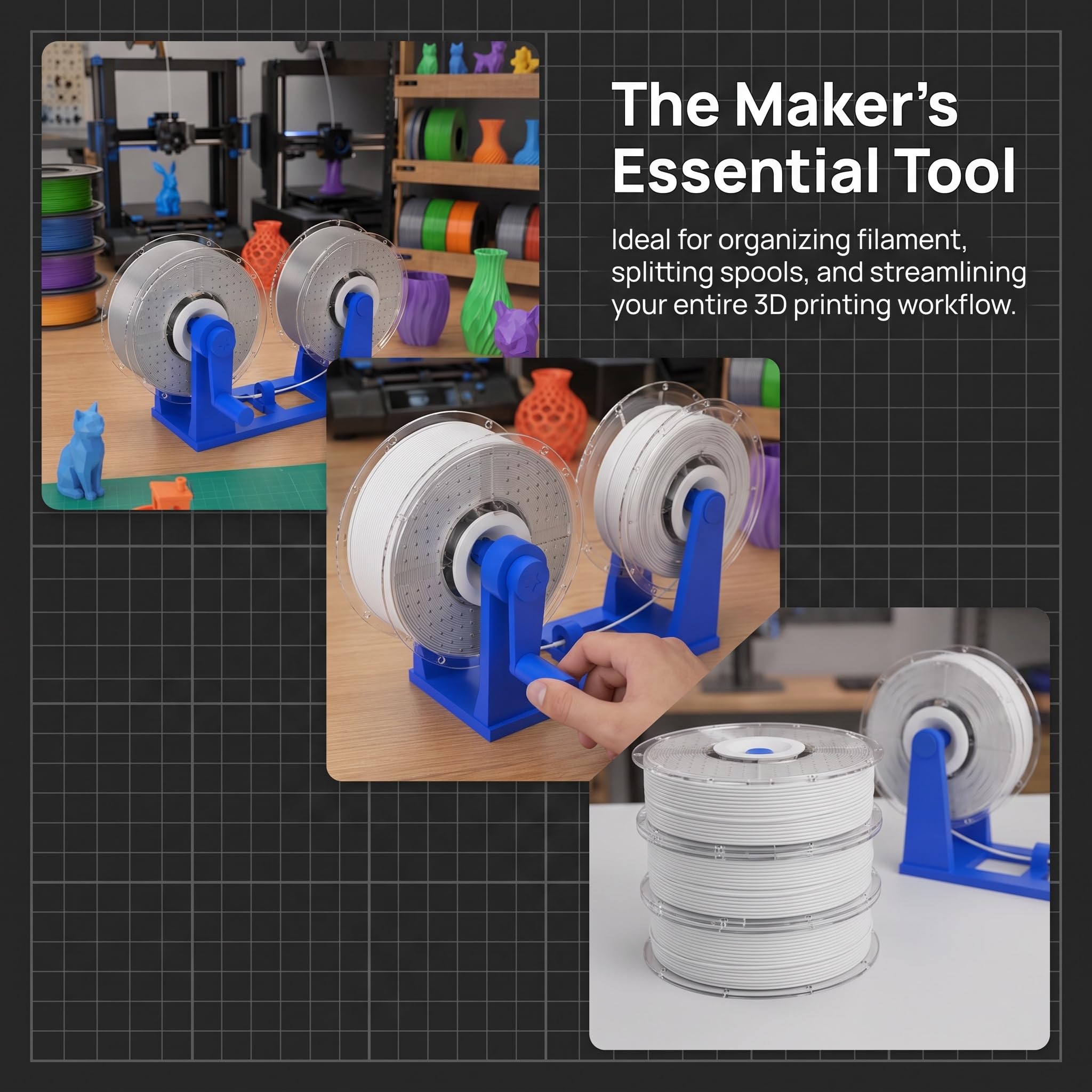 3d-filament-umspulmaschine, Handbetriebener 3d-drucker-spulenwickler, Doppelspule, 1-kg-standard-filamentrollen-organizer Für Pla-, Abs- Und Petg-druckfilament