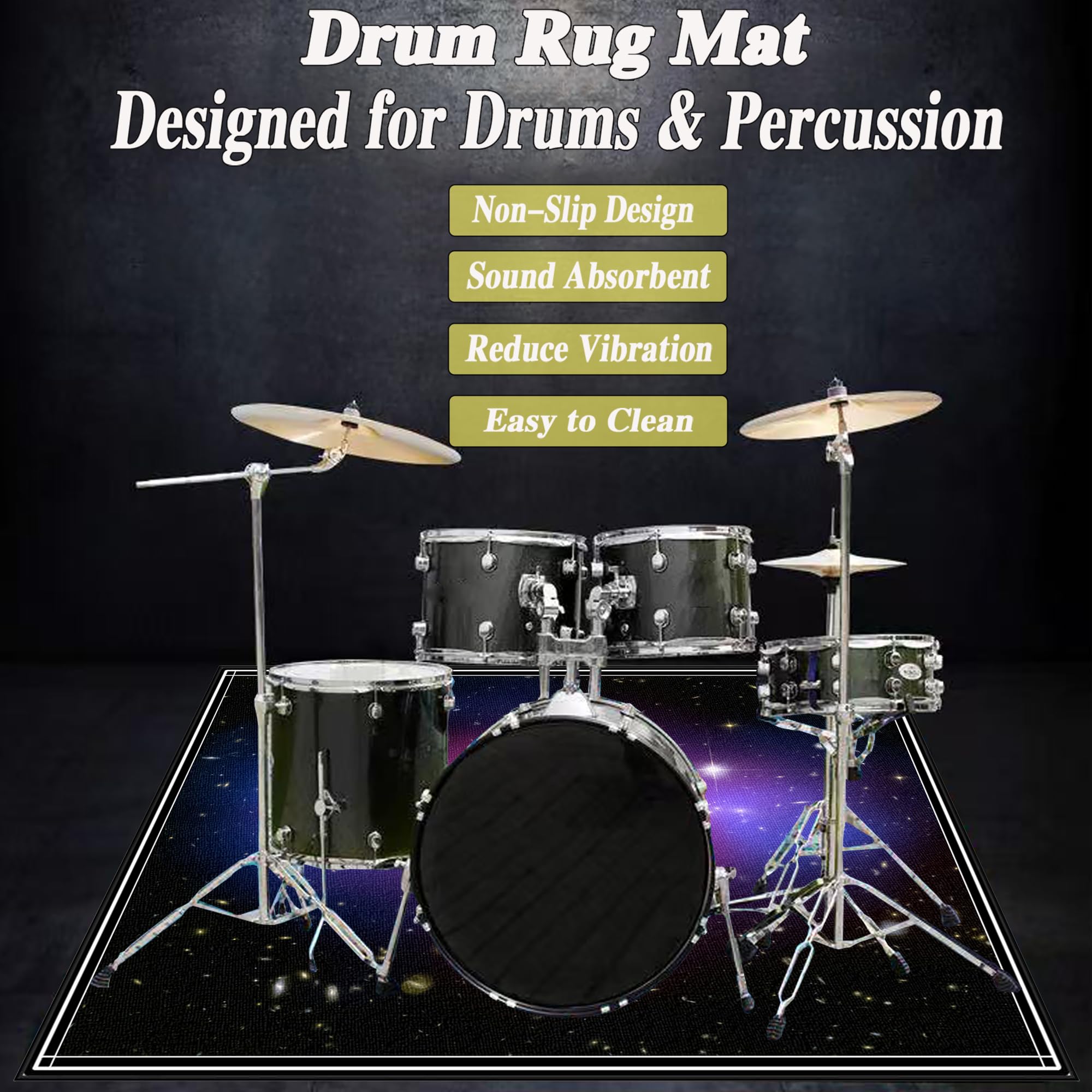 Drum Teppich Schlagzeugteppich, Elektrisches Schlagzeug Teppich Teppiche, Professionelles rechteckiges Schallschutz Teppich Elektronisches Jazz Schlagzeug Kit für Bass Snare Drum Matte 140 x 120 cm