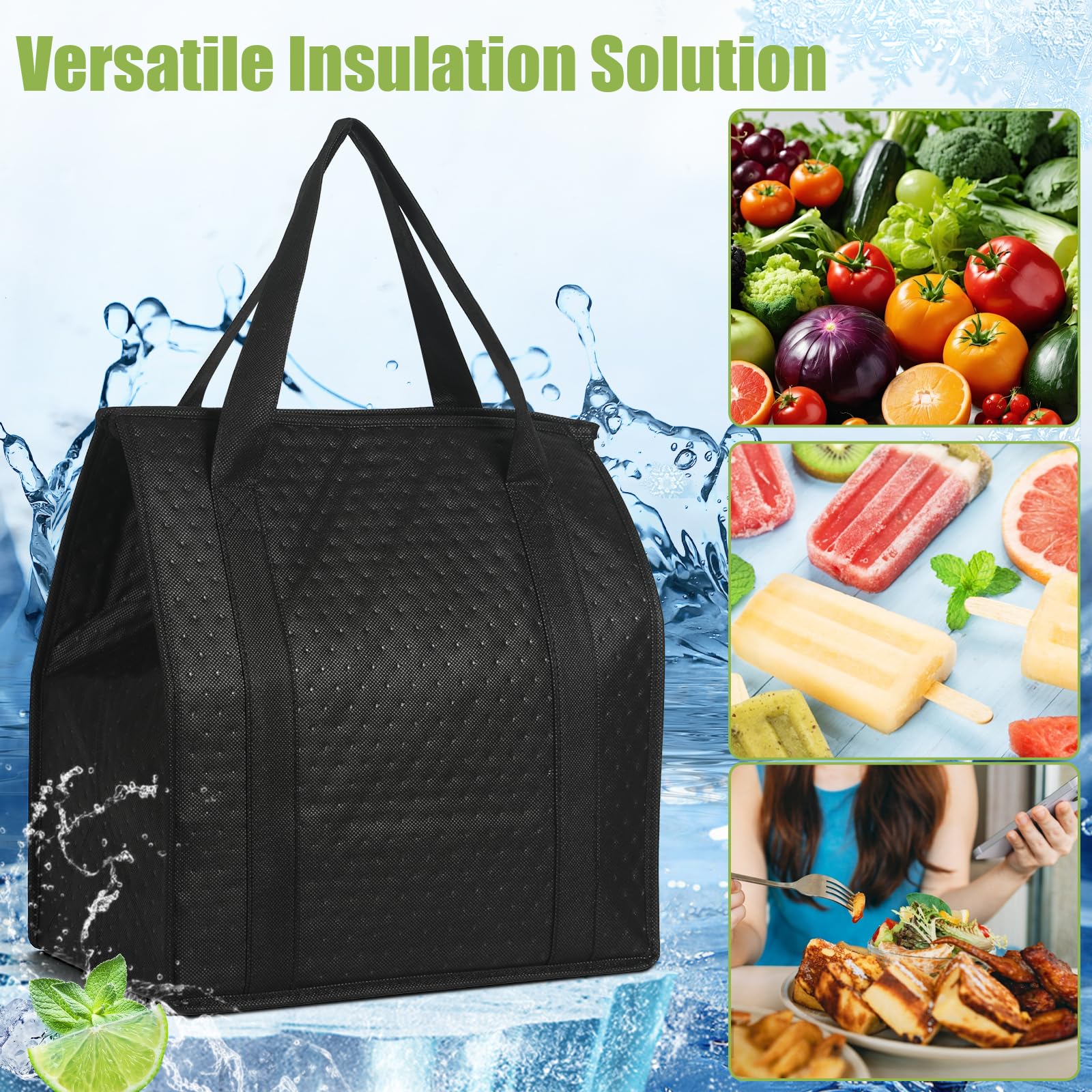 VZZNN 20 Pcs Insulated Shopping Bags for Groceries with Zipper & Handles, Large Foldable Cooler Bags for Hot & Cold Food