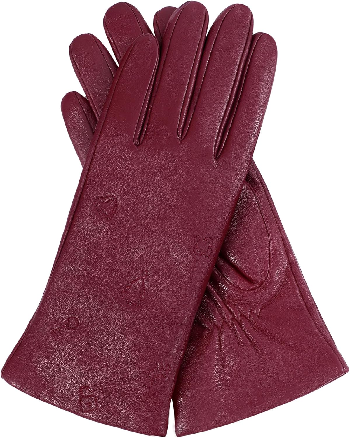 FIORETTO Women’s Winter Chrome-Free Sheepskin Leather Gloves Cashmere Wool Lined, Touchscreen & Embroidered W25003
