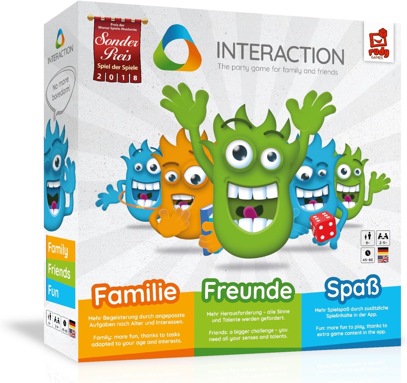 INTERACTION 2019 by Rudy Games - Interactive board game Fun with app and paint pen, For children and friends from 8 years | Family game Quiz game Knowledge game Board game Party game Activity game (Base Game)