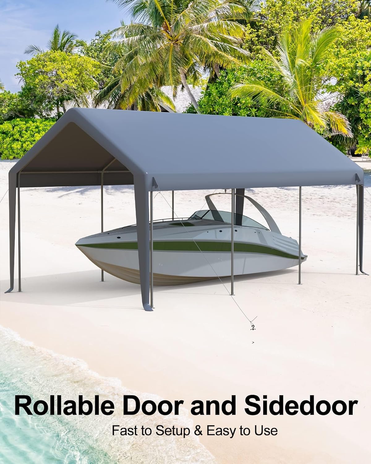 10x20 FT Carport Replacement Canopy Cover,Heavy-Duty Carport, Portable Garage 220g PE Tarp, Waterproof & UV Protected Outdoor Shelter for Car, Boat, Truck, Motorcycle(Cover ONLY, Frame NOT Included)