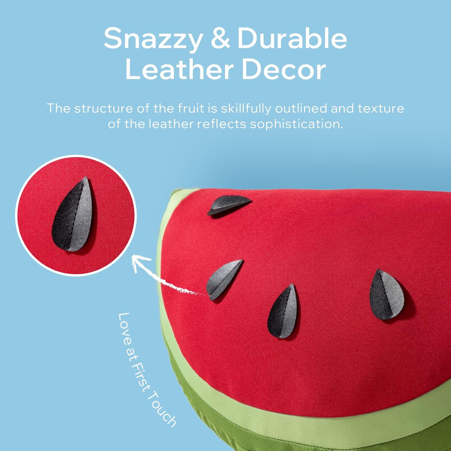 Phantoscope Fruit Outdoor Shaped Pillow Series Watermelon Shaped Waterproof Outdoor Throw Pillow with Leather Decorative, Cushions for Fun Home Decor for Patio, Pool, Red and Green, 9.5 x 18 inches