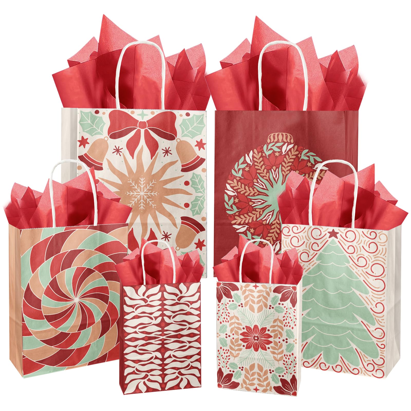 Gcardist 24PCS Paper Gift Bags Assorted Christmas Pattern Set