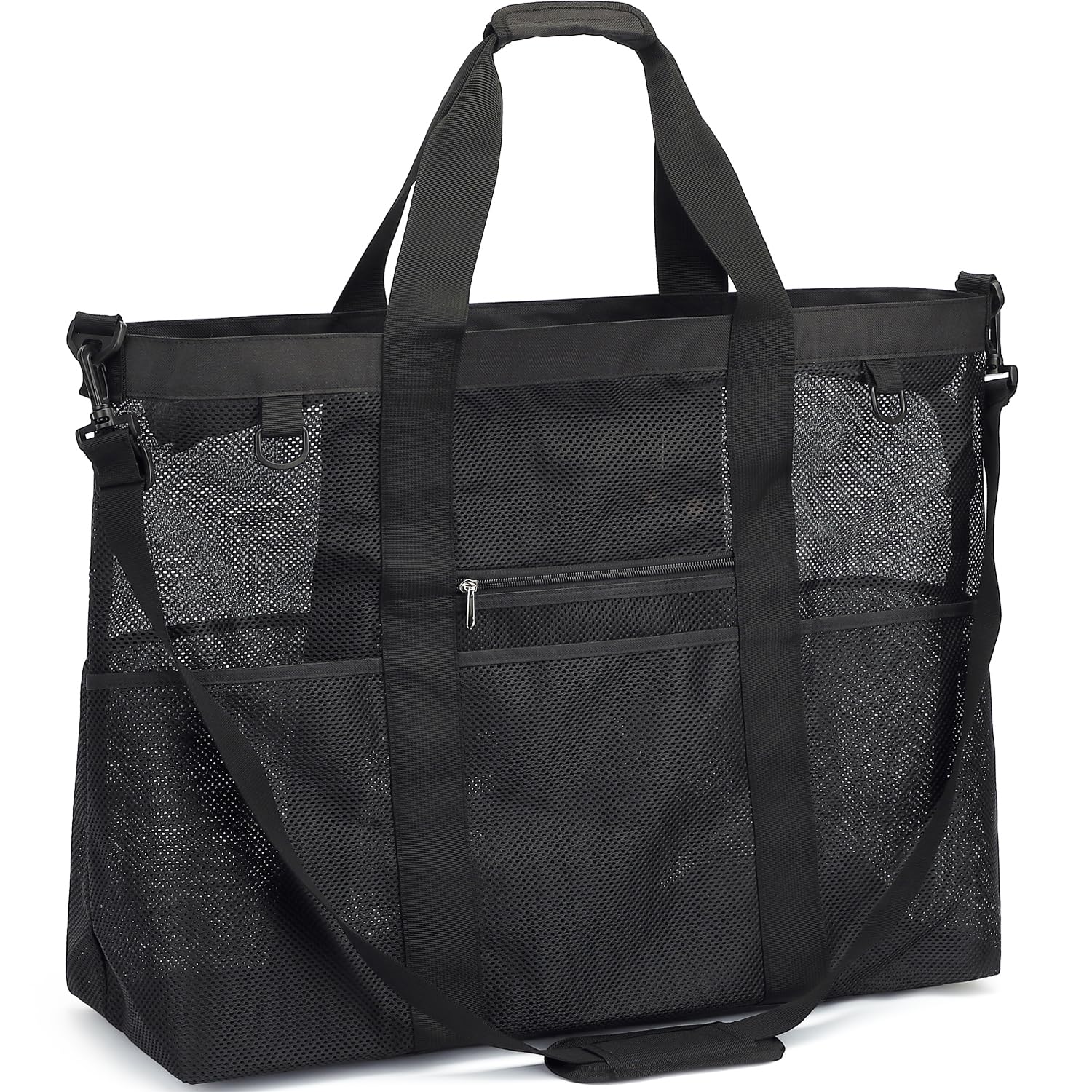 Fammart Mesh Beach Bag, Large Beach Tote Bags with Zipper, Toys Pool Bag for Family Travel Vacation Cruise Essentials