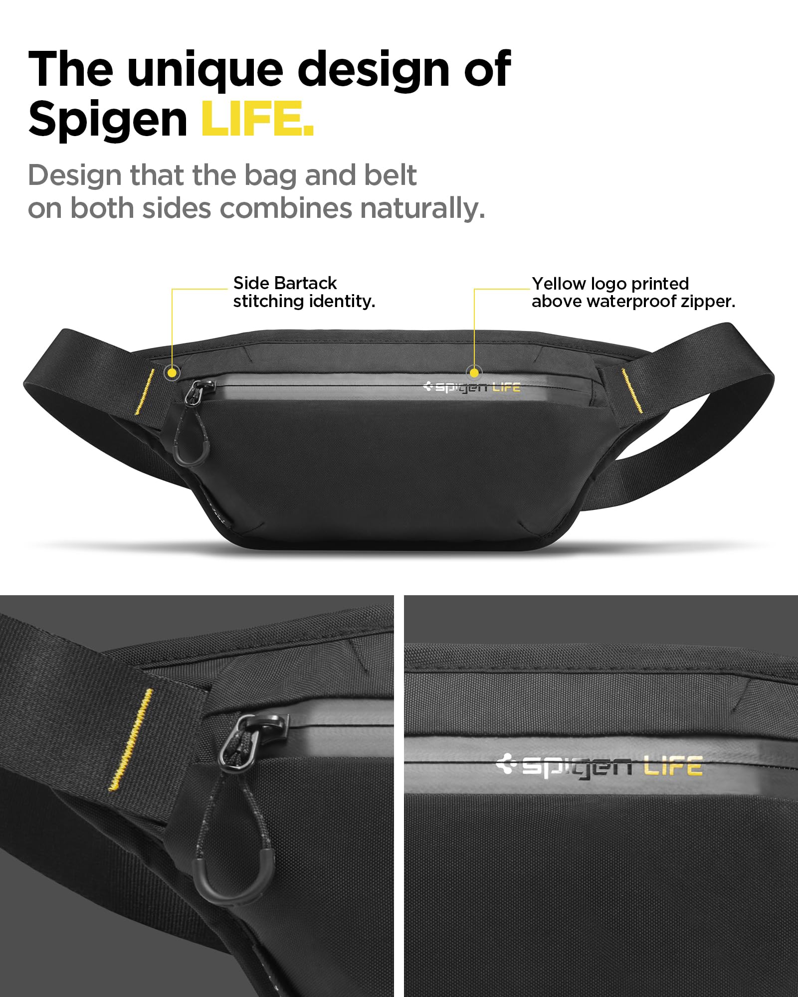 Spigen Life Klasden Waist Bag KD411 Belt Bag for Men and Women Belt Bag for Travel Sports and Outdoor Activities - Black - Image 2