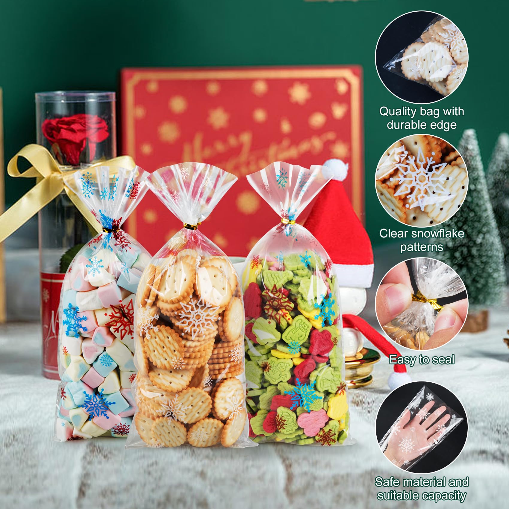100 Pezzi Sacchetti Biscotti Natale, Trasparenti, per