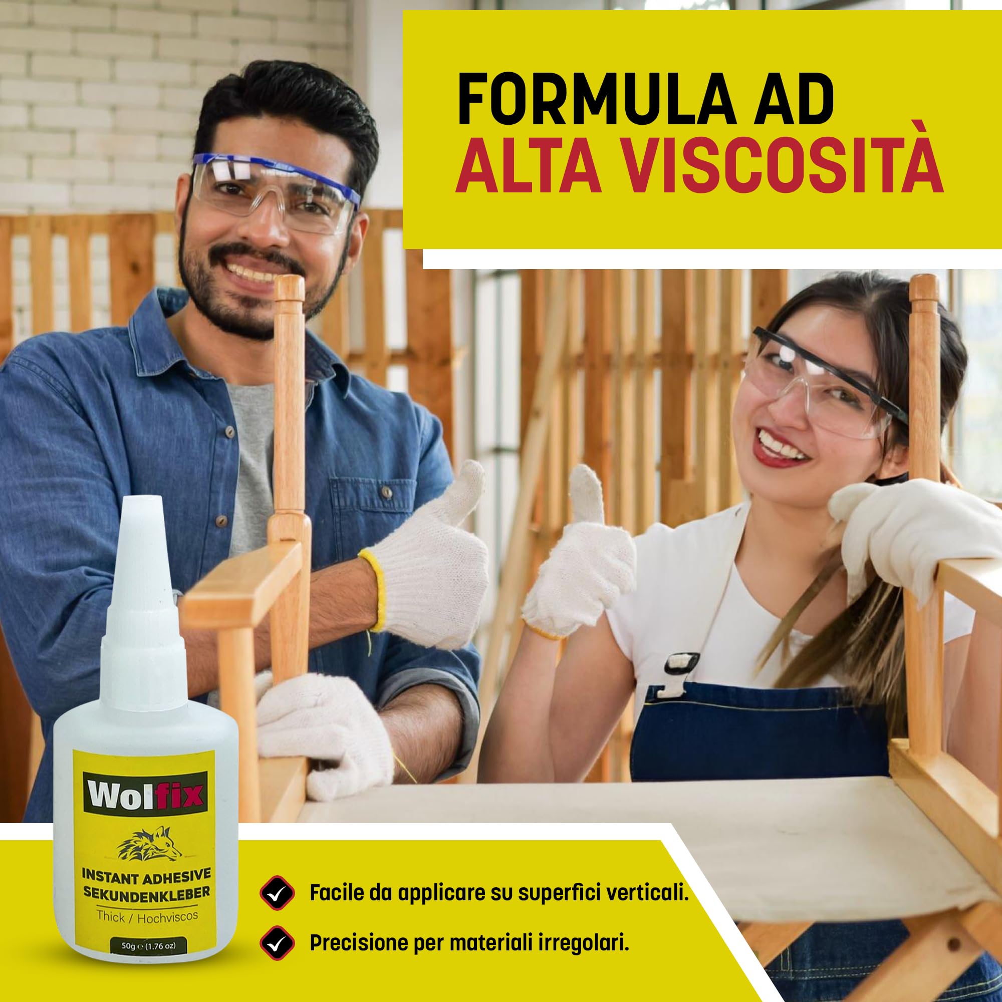 Wolfix Colla Cianoacrilica 50gr – Adesivo Istantaneo Colla Forte per Plastica, Legno, Metallo e Ceramica – Super Attack Extra Forte per Riparazioni Professionali e Fissaggi Precisi