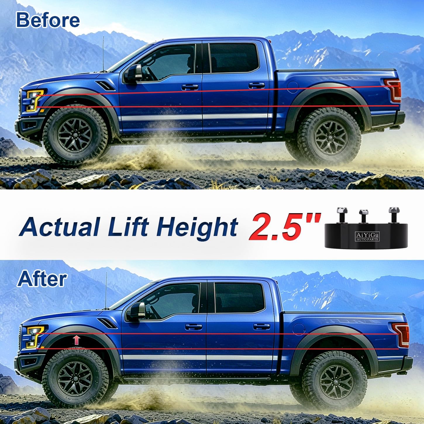 2.5 Inches Front Leveling Kit for Ford F150 2WD/4WD 2004-2026, Expedition 2003-2018, Lincoln Mark LT 2005-2008, Auminum Forged Strut Spacers Suspension lift kit for Shock Absorber, 2pcs