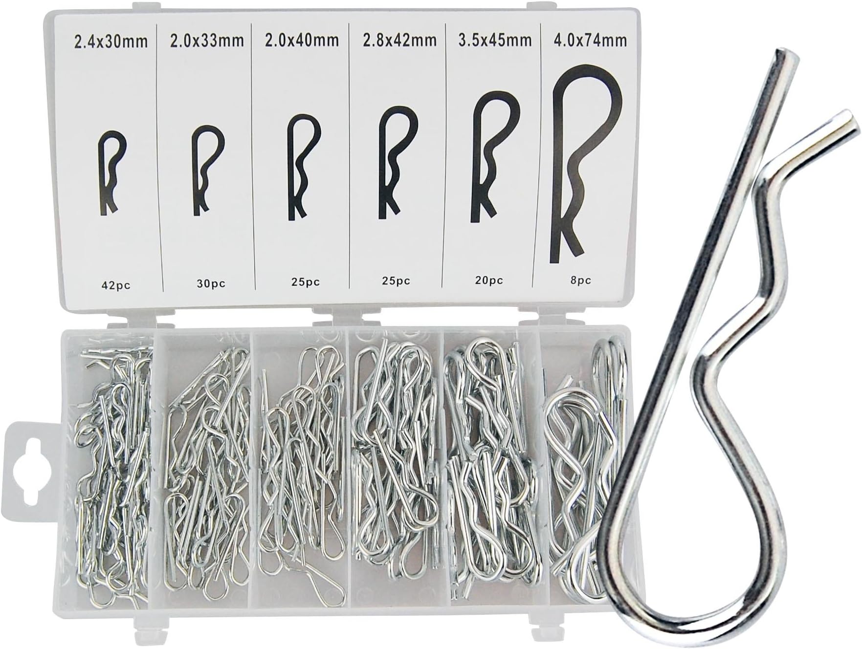 150 spring pins in a set, spring plugs, 150 pieces in 6 sizes in assortment box.