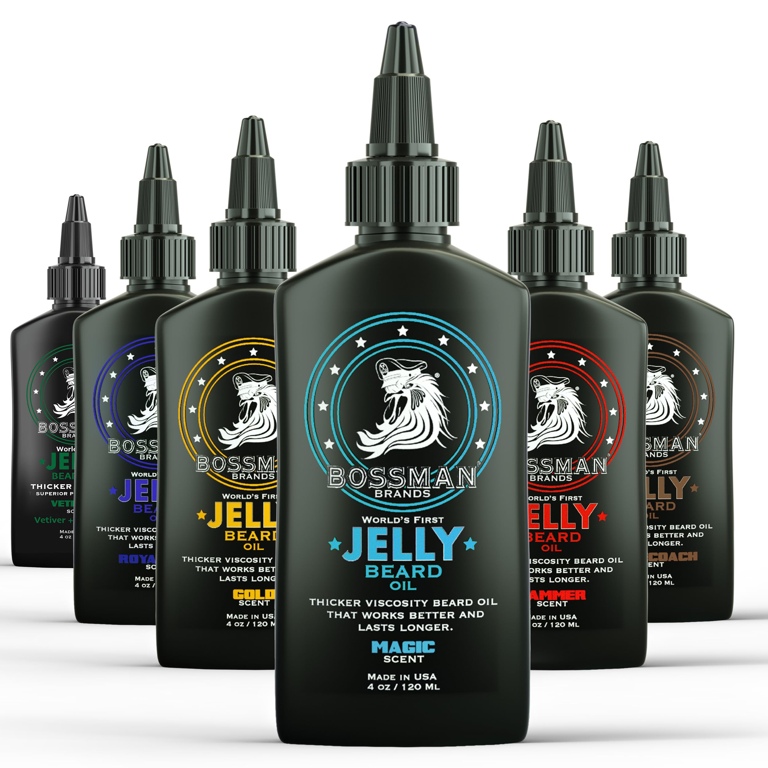 Bossman Jelly Beard Oil Variety Pack - Beard Grooming Care and Growth Kit - All 6 Beard Jelly Oil Scents - Made in USA
