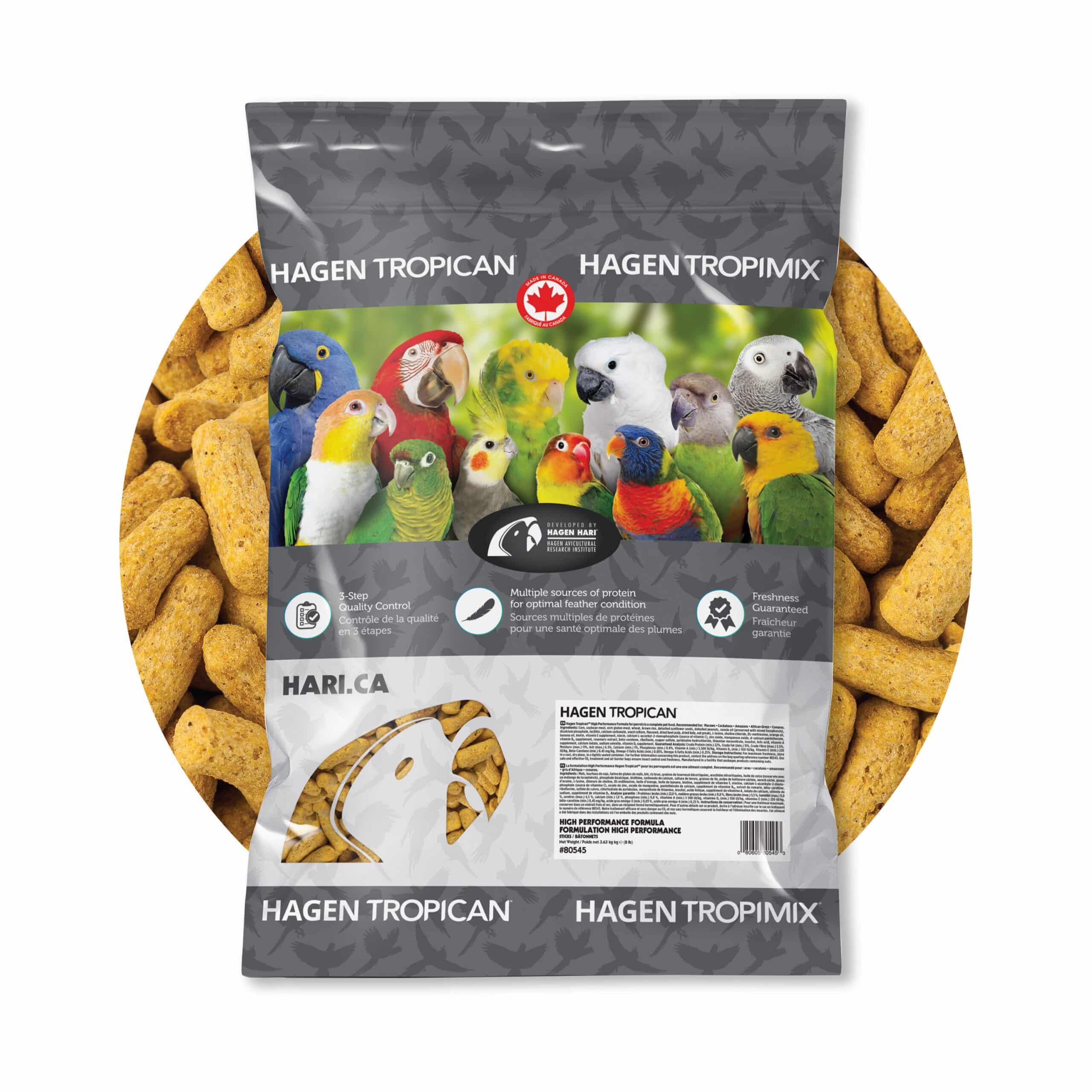 Hari Tropican Bird Food, Hagen Parrot Food Sticks with Peanuts & Sunflower Seeds, High Performance Formula, 8 lb Bag