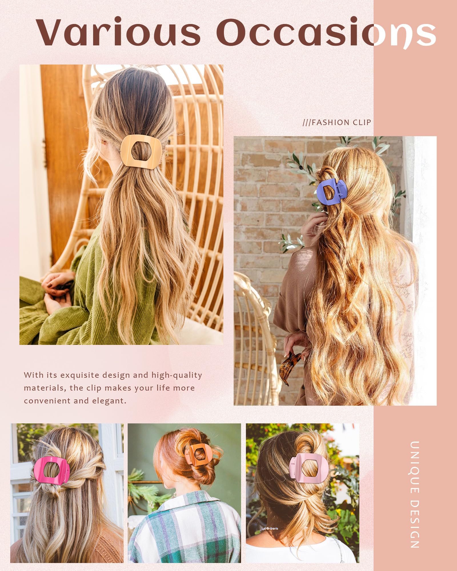 Flache Haarspangen für Damen, mittelgroß, rutschfest, flach, starker Halt, Haarspangen für dünnes Haar (Orange + Lavendel + Rosa + Ingwer + Rosenrot + Hellblau)