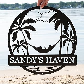 Custom Metal Hammock Outdoor Name Sign | Personalized Beach Cabin Decor
