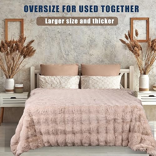 Miniatura 6 de Manta de piel sintética extra grande para cama, manta reversible acolchada gruesa y cálida, acogedora manta decorativa de felpa lanuda y esponjosa,