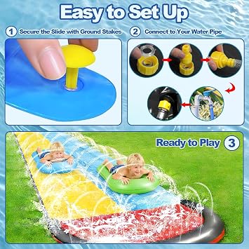 Lawn Water Slide with 2 Bodyboards, 15.7ft/480cm Waves Water Slide and Slip Sprinkler Inflatable Water Slide Double Lane Slip&Slide Water Slides for Kids Adults Outdoor Water Play Activities