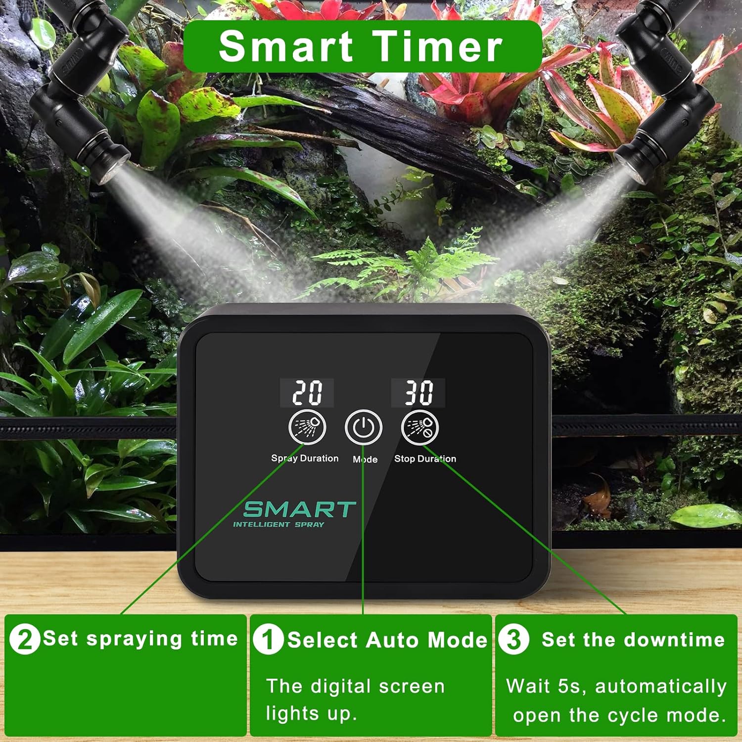 Reptile Mister Automatic Reptile Humidifiers Misting System Reptile Fogger Humidifiers Smart Timing Rainforest Sprayer, Timer Misting System for Reptiles Amphibians Breeding Plants Watering