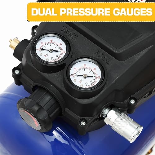 Miniatura 7 de Compresor de aire, tanque portátil sin aceite de 3 galones máximo 110 PSI e ideal para pintar, inflar y otras herramientas neumáticas.
