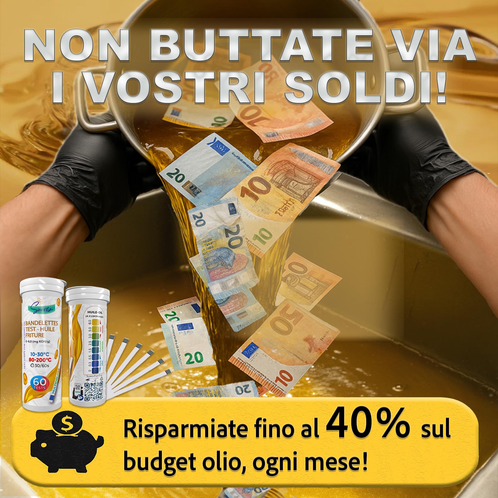 (CALDO|FREDDO) 120 Strisce Test Olio Friggitrice Pro - 2 Tubi - 30 Sec. - APP Mobile Monitoraggio HACCP - Misuratore Strisce Olio Frittura - Misurazione FFA KOH - Sito Industriale ISO 9001 & 13485