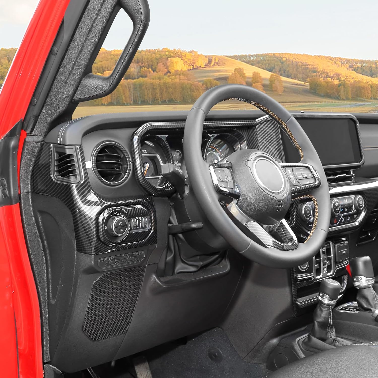 for Jeep JL Interior Trim Kit Carbon Fiber, Dashboard Accents Cover for Jeep Wrangler JL JLU Gladiator JT 2024 2025-Present ABS Interior Accessories 15pcs(Only for 2024+)