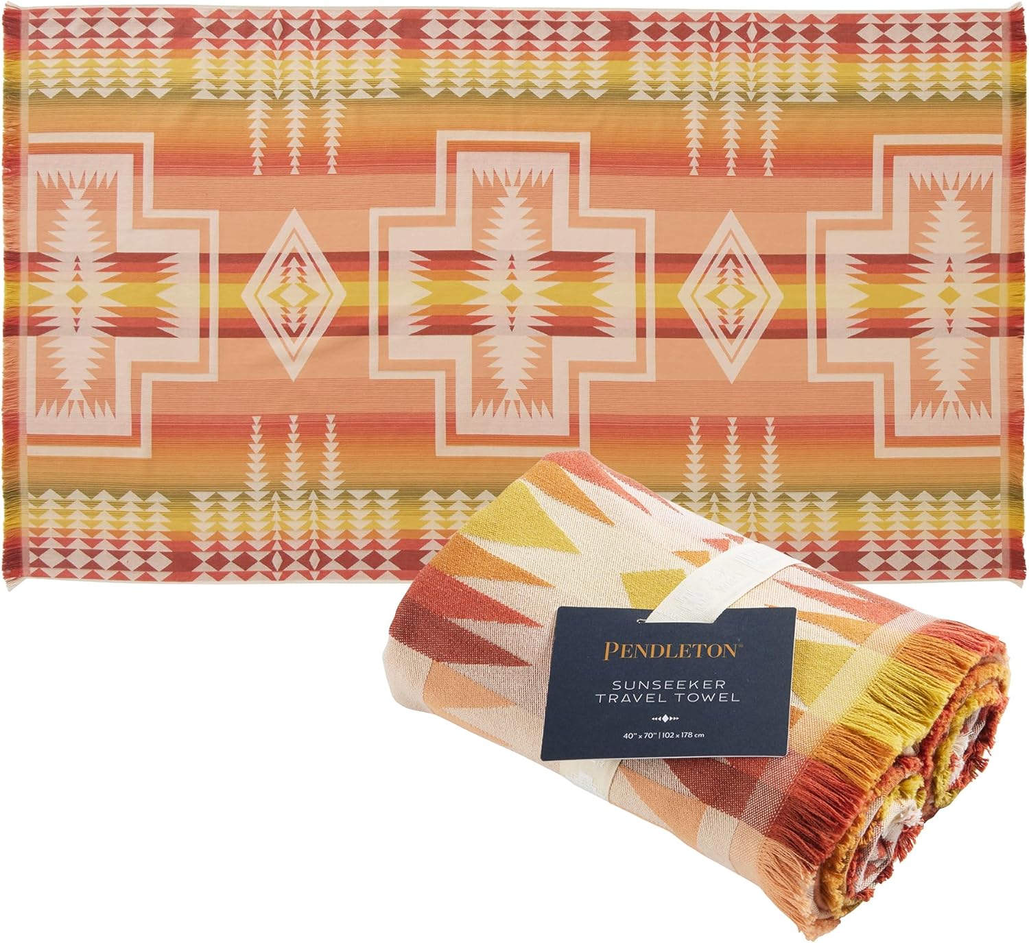 Pendleton Sunseeker Lightweight Beach Towel - 40" x 70" Oversized Quick-Dry Cotton Fabric, Sand-Resistant, Compact Travel Towel for Beach, Pool, and Yoga - Harding Coral