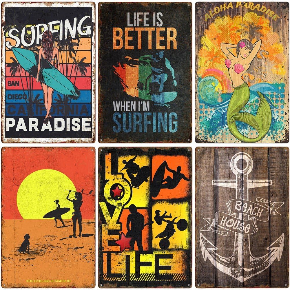 Carteles de metal clásicos de playa Dianzan placas de pared vintage decoración verano retro