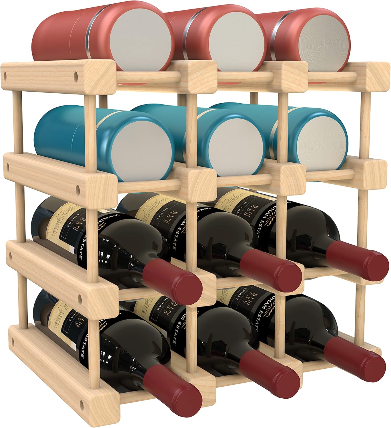 GFMOSOR Stackable Wooden Wine Rack Set Freestanding Floor