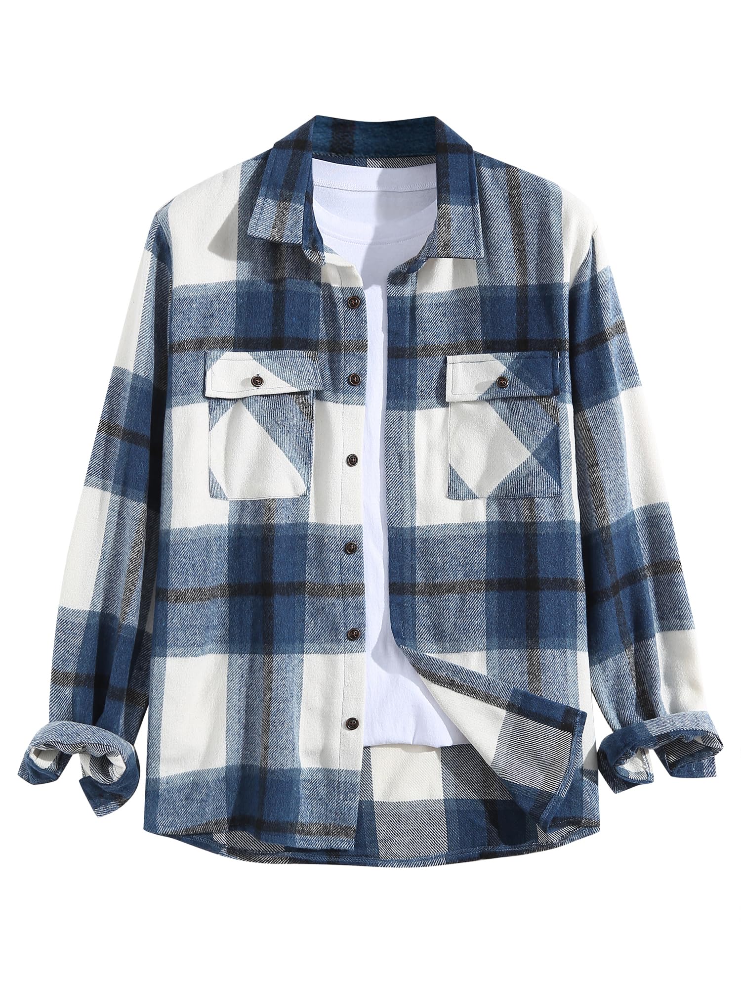 ZAFUL Unisex Plaid Flannel Shirt Jacket Button Down Long Sleeve Pocket Coat Outwear