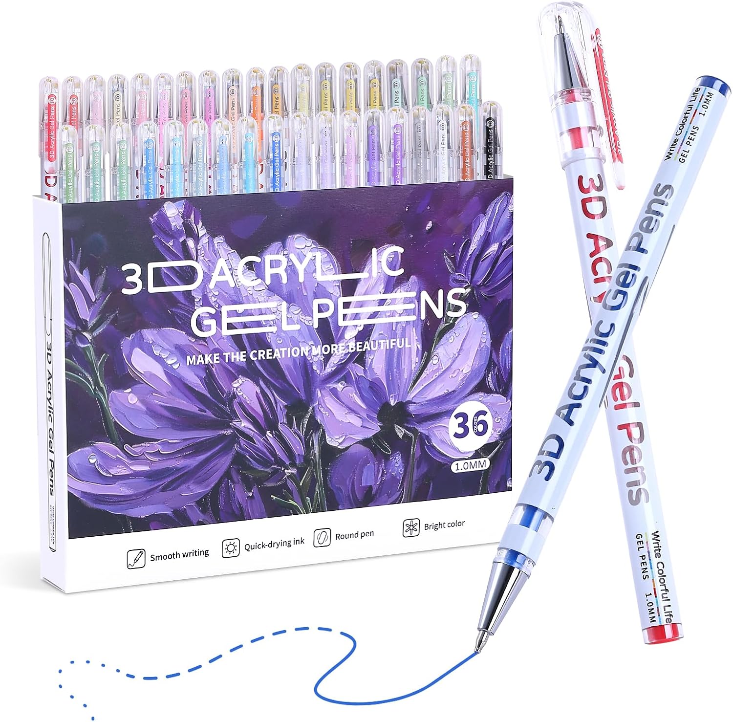 KEMYR 3D Acrylic Gel Pen,48 Colors gel Pens With 1mm Bullet Tip Point, Acrylic Paint Pens for Black Paper,Rock Painting, Glass, Wood, Fabric,Cards,Scrapbook,DIY Art Crafts