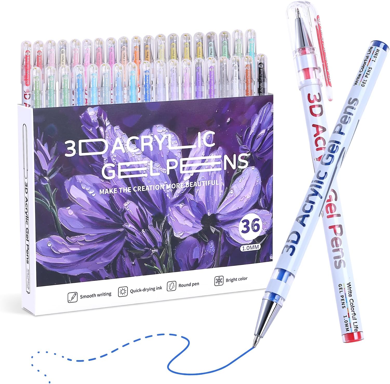 3D Acrylic Gel Pen,36 Colors Gel Pens With 1mm Bullet Tip Point, Acrylic Paint Pens for Black Paper,Rock Painting, Glass, Wood, Fabric,Cards,Scrapbook,DIY Art Crafts