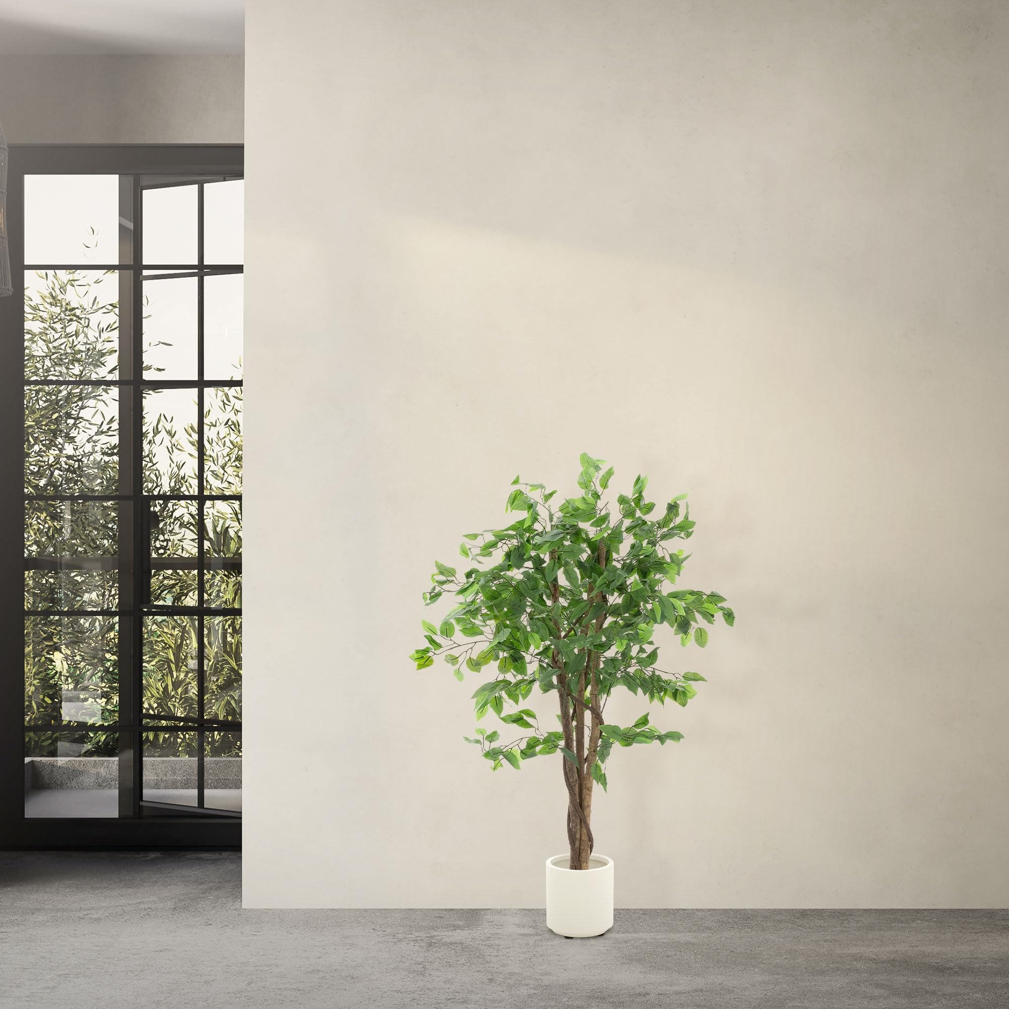 ML Design - Pianta artificiale Ficus, 120 cm, piante artificiali grandi come vere, finte da interno con tronco in legno naturale, per interni ed esterni, facile da pulire, per soggiorno e ufficio