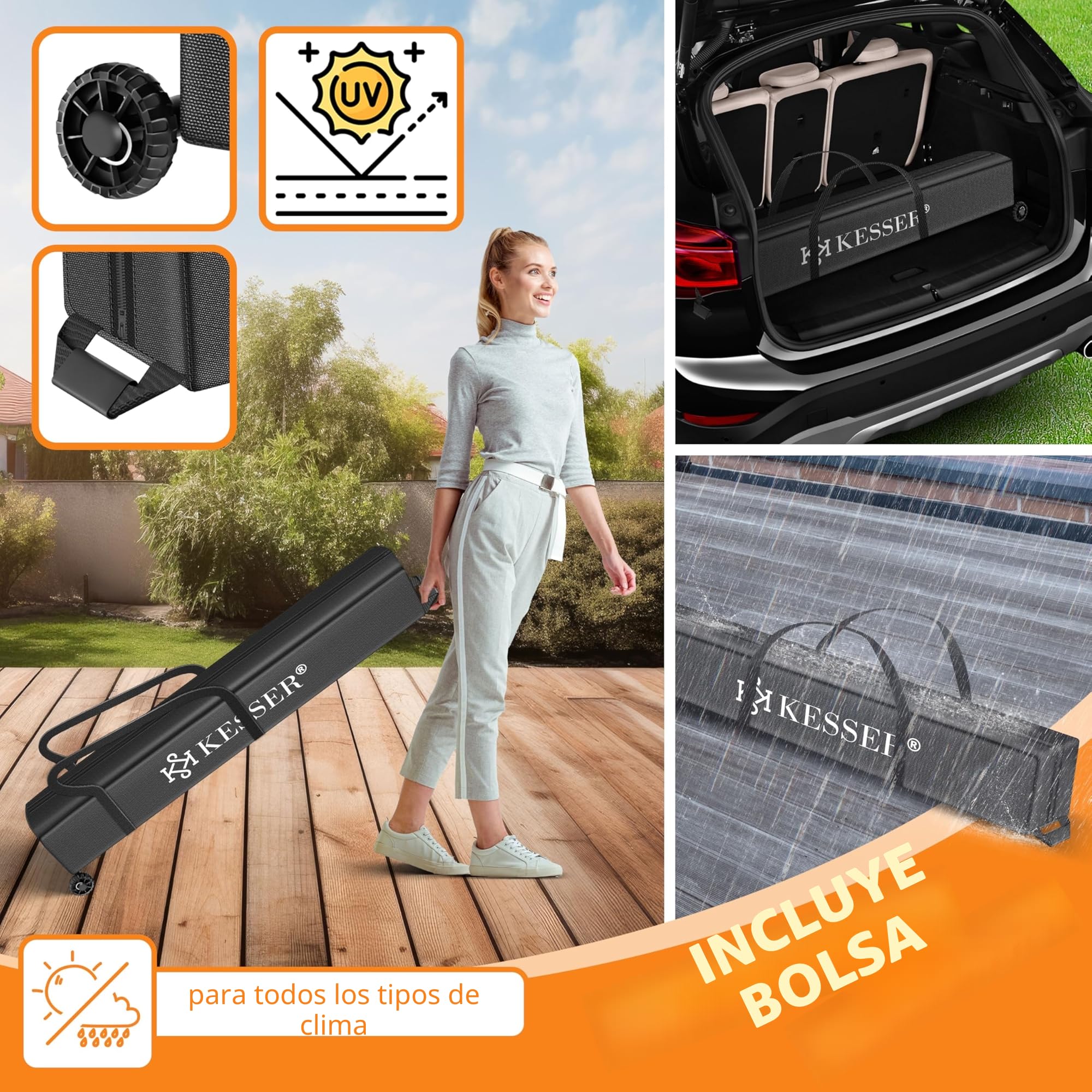 KESSER® Carpa Plegable 3x3m | Pop-Up Regulable en Altura Estable Impermeable Resistente al Invierno | Protección UV 50+ Incluye Bolsa con Ruedas y Anclaje al Suelo - Negro/Negro